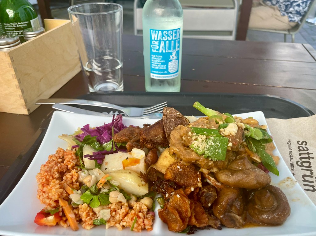 Big plate of vegan food at Sattgrün, Cologne
